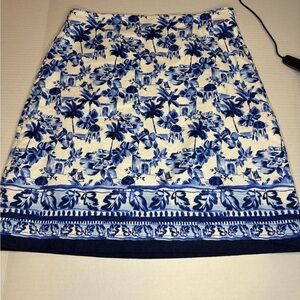 LOFT Floral Blue and White Lined Skirt Chinoiserie Print Size 4 Tall